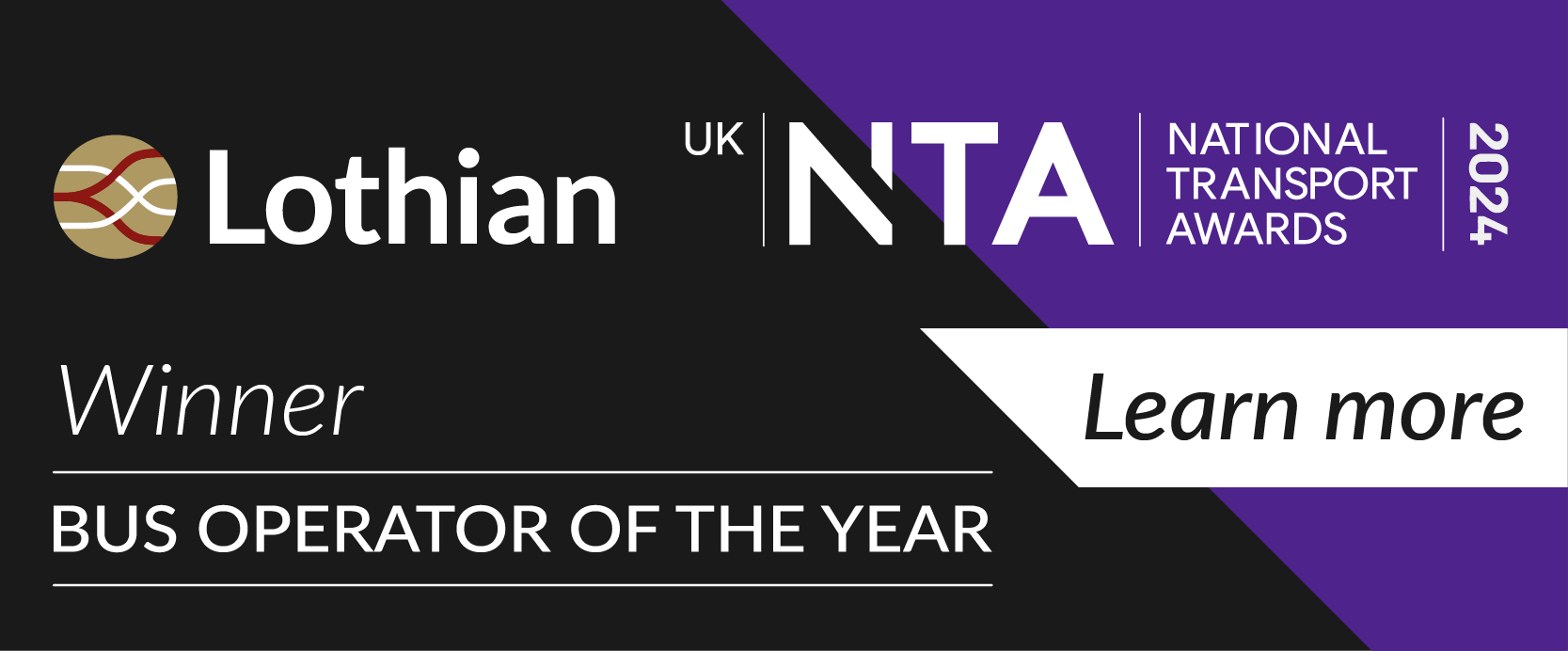 Lothian named National Bus Operator of the Year at the UK National Transport Awards 2024. Learn more.