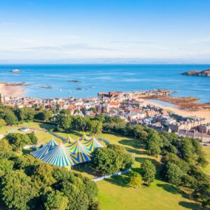 An aerial shot of Fringe by the Sea in North Berwick